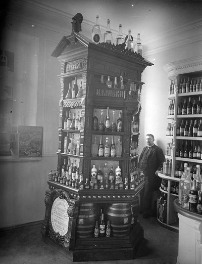 Shop display of wine and liqueurs, c.1893 by Russian Photographer